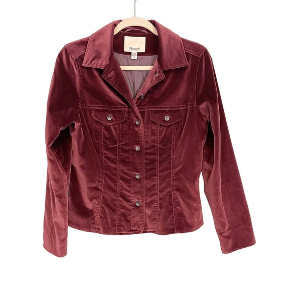 Faconnable Women's Burgundy Velvet Stretch Long Sleeve Button Front Jacket Small - Picture 1 of 11